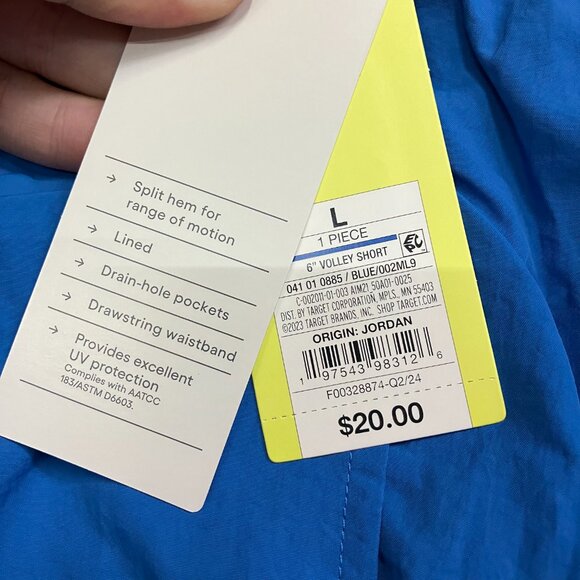 All In Motion Mens Large Blue Volley Shorts 6" Active Split Hem Drawstring Waist - Picture 7 of 15